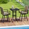 3 Pieces Patio Swivel Bar Set Included Square Table and 2 Stools With Metal Frame and Umbrella Hole